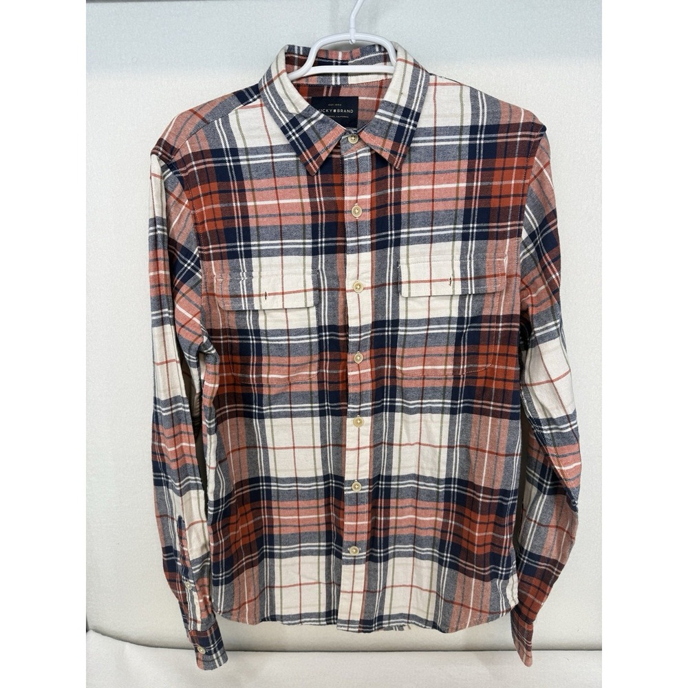 Lucky Brand Men's Red Blue Plaid‎ Flannel Button Up Shirt Size Small